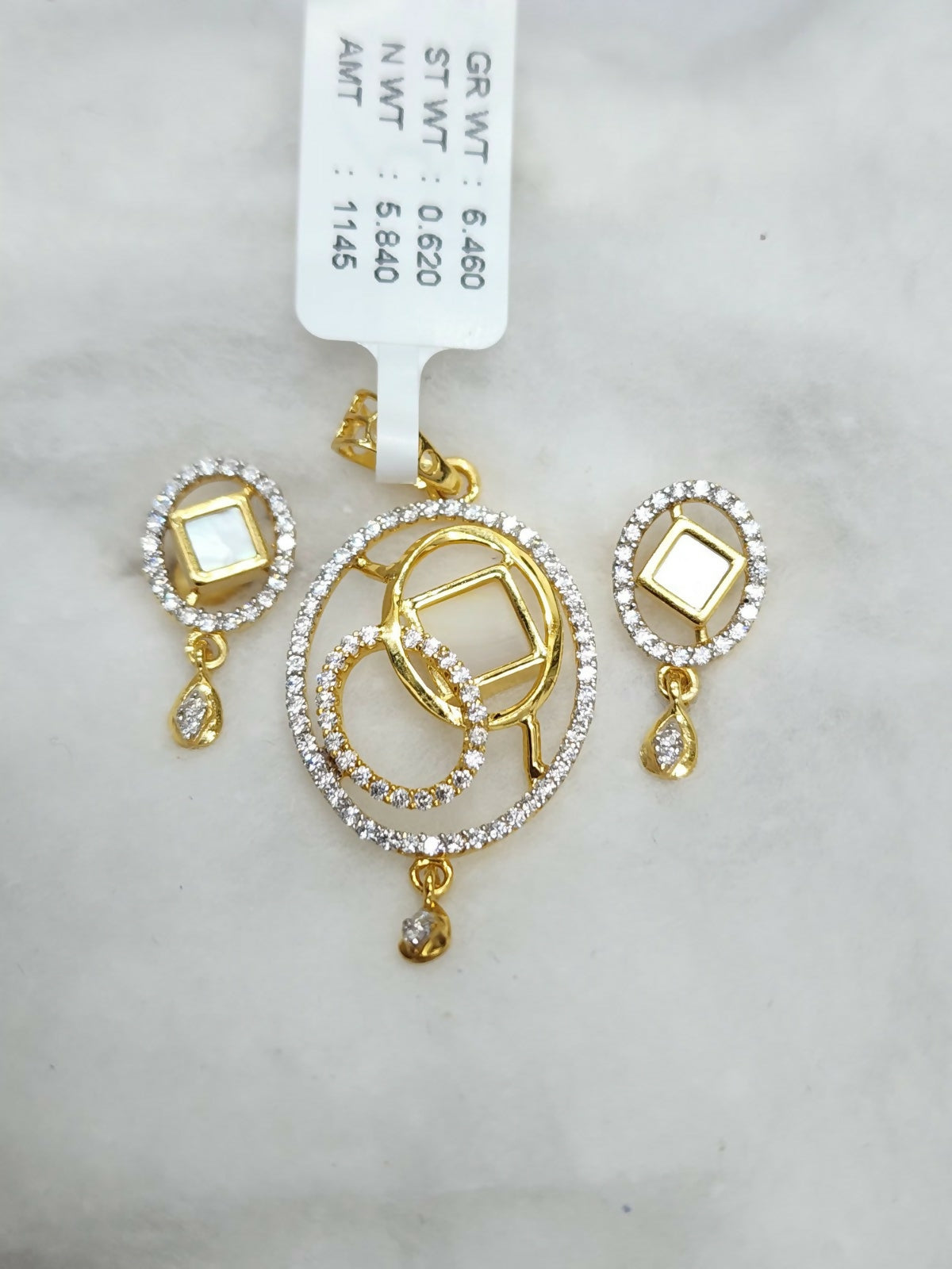 22kt CZ Casting Mop Polki Pendant Set Sarafa Bazar India