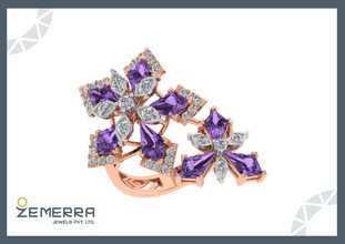 Modern 14K Rose Gold Diamond Floral Ring Sarafa Bazar India