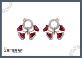 Stylish 14K Gold Diamond Earring With Ruby Gemstone