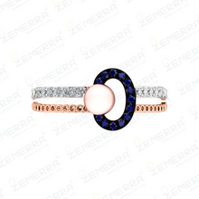 14KT Gold Diamond Ring with a Pearl and Sapphire Sarafa Bazar India