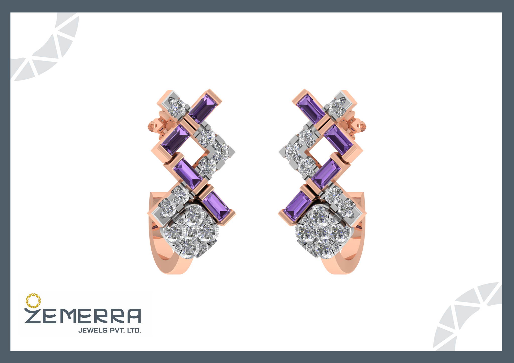 Stylish 14k Gold Diamond Bali with Buguette Stone Sarafa Bazar India