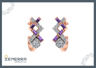 Stylish 14k Gold Diamond Bali with Buguette Stone Sarafa Bazar India