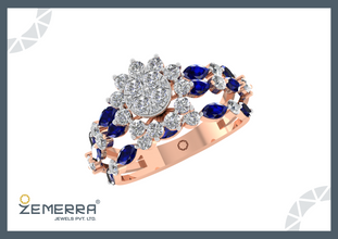 14K Rose Gold Diamond Leaf Motif Enagagement Ring Sarafa Bazar India