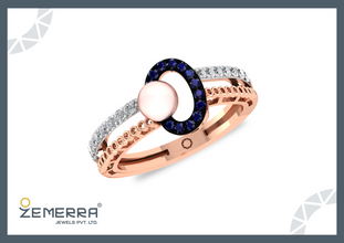 14KT Gold Diamond Ring with a Pearl and Sapphire Sarafa Bazar India