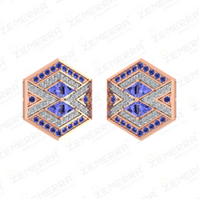 14K Gold Diamond Hexagon Shape Pendant With Tanzanite stone Sarafa Bazar India