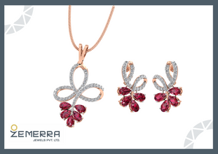 Floral Diamond Pendant in 14K Rose Gold with Ruby Sarafa Bazar India