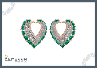 Modern 14K Rose Gold Diamond Earring With Green Stone
