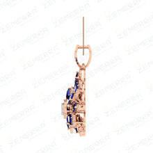 14K Rose Gold Diamond Pendent Set With Blue Stone Sarafa Bazar India