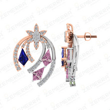 Stylish 14K Gold Diamond Dual Curve Floral Pendant Set Sarafa Bazar India