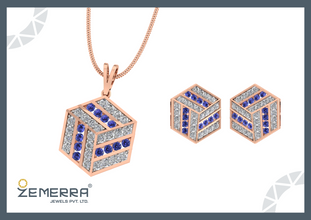 Beautiful 14K Rose Gold Diamond Pendant Set Sarafa Bazar India