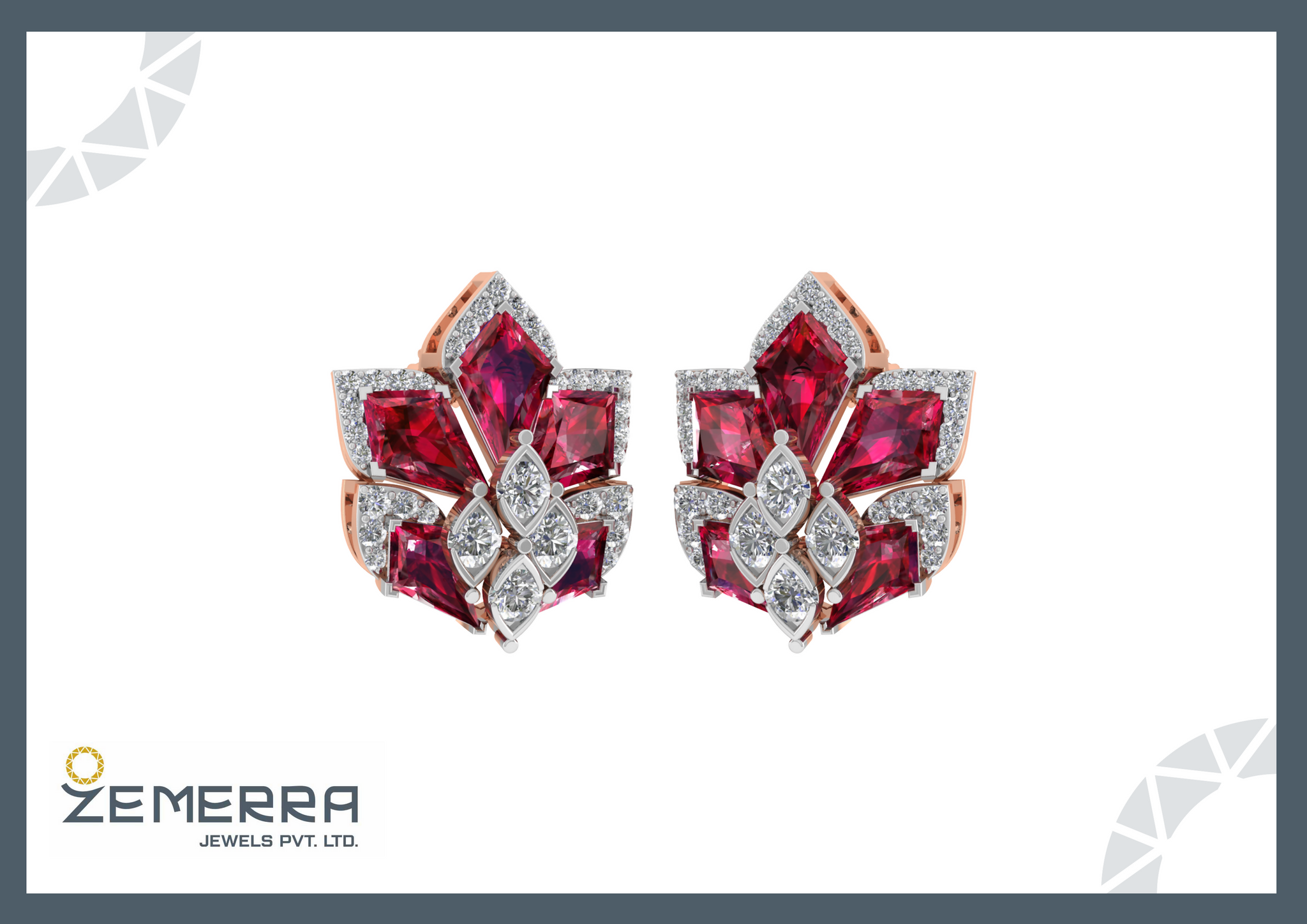 14K Gold Diamond Stud Earring With Gemstone Sarafa Bazar India