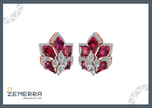 14K Gold Diamond Stud Earring With Gemstone Sarafa Bazar India