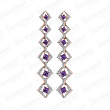 Hot Selling 14K Gold Diamond Amethyst Princess Cut Dangler Earrings Sarafa Bazar India
