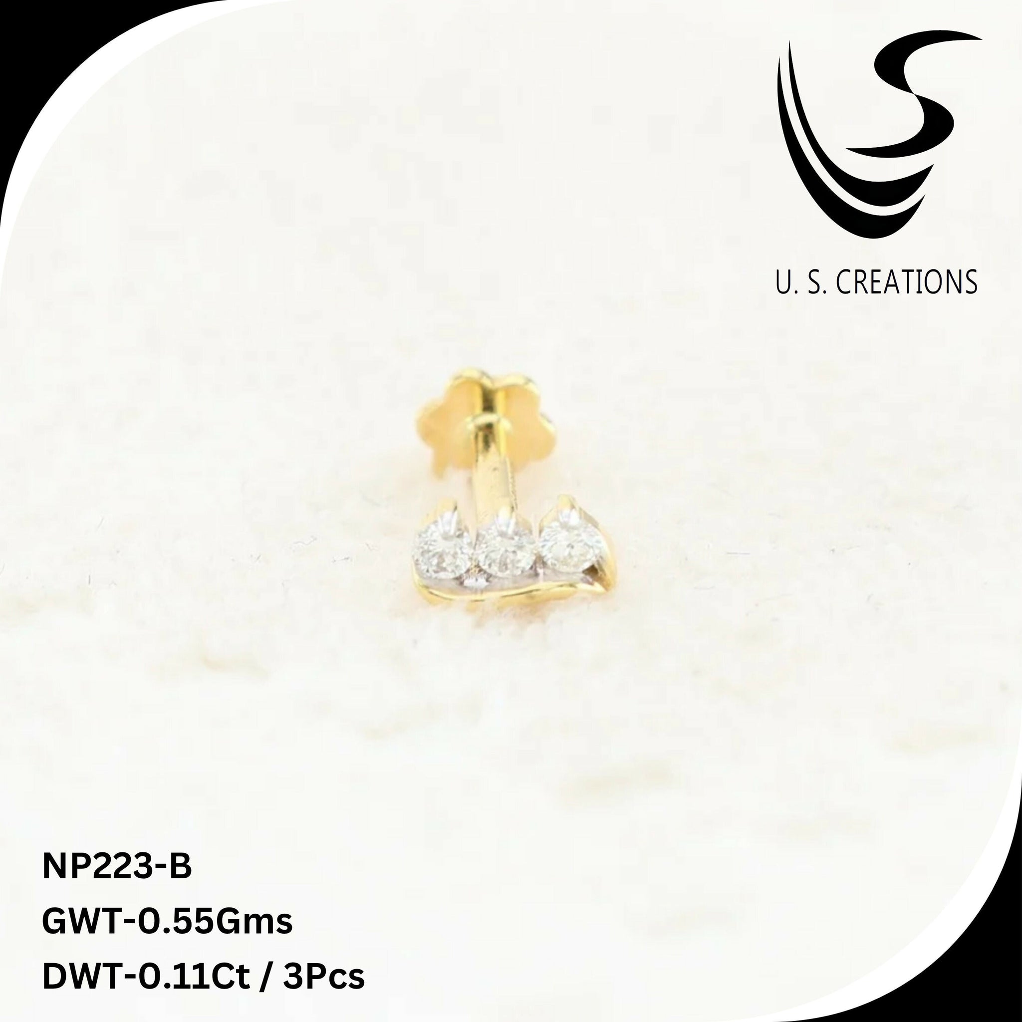 Delicate Gold & Diamond Nose Pin -NP-223-B Sarafa Bazar India