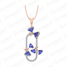 Geometric Diamond Pendant With Blue Color 14K Gold Sarafa Bazar India