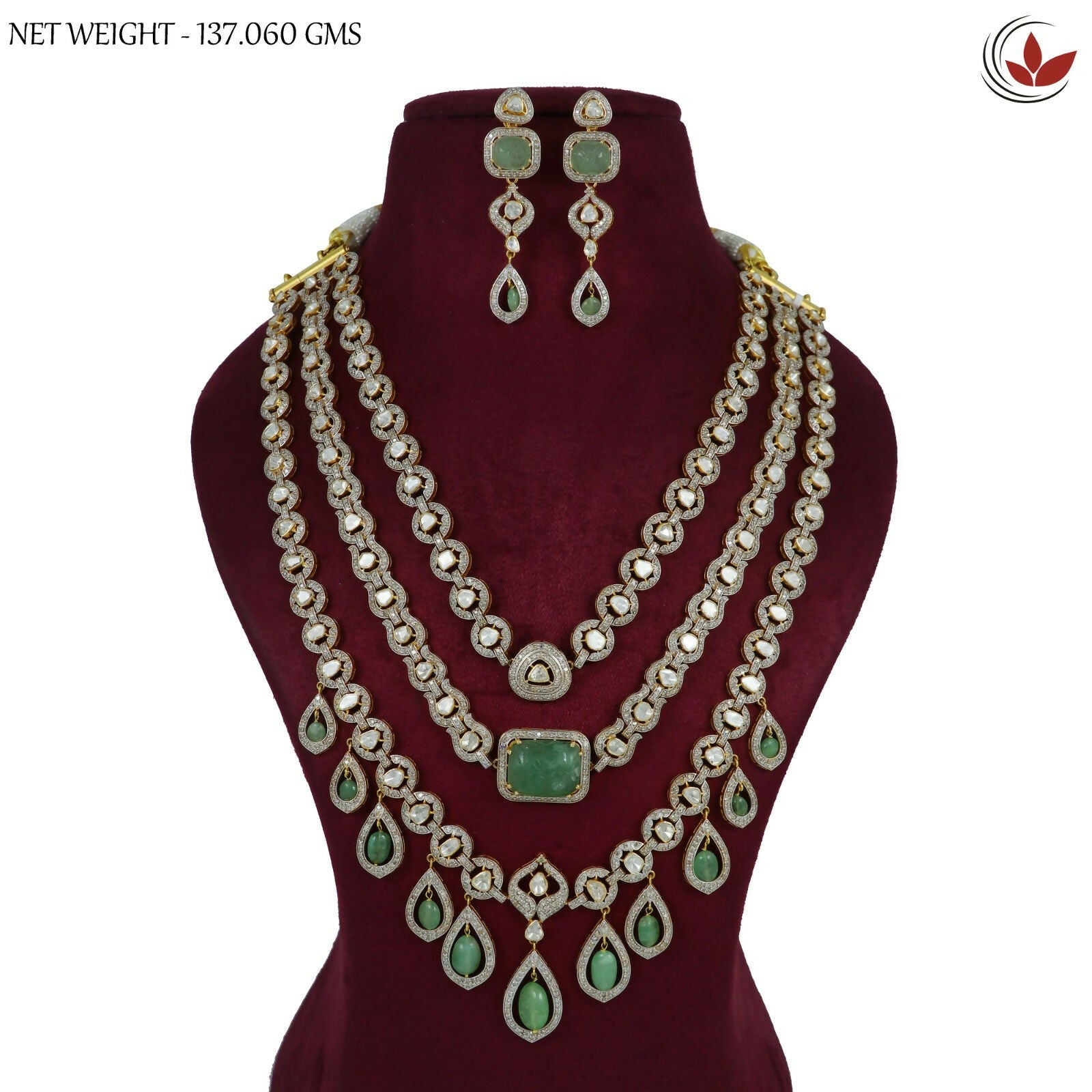 14kt Diamond Polki Long Set Sarafa Bazar India