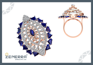 Sapphire Diamond Marquise Cocktail Ring 14K Rose Gold Sarafa Bazar India