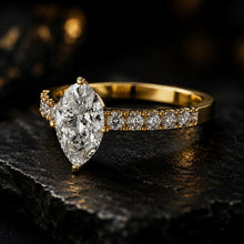Pear Cut Lab Grown Diamond Women's Ring 9Kt Yellow Gold LR-74 Sarafa Bazar India