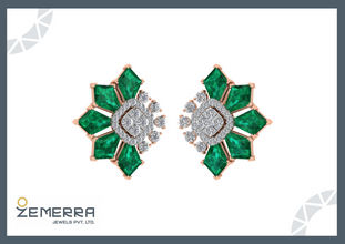 14K Gold Diamond Stud Earring With Gemstone