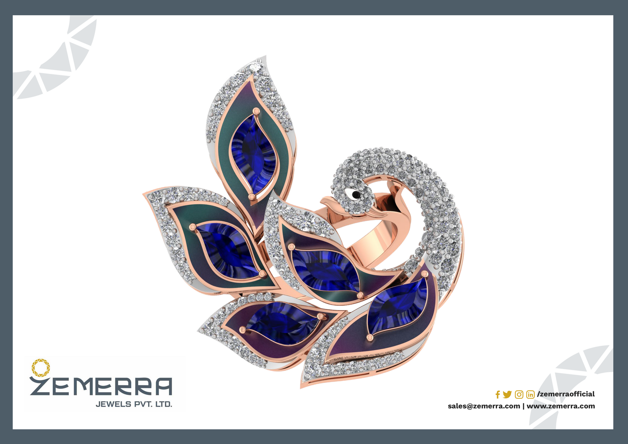 Unique 14K Rose Gold Diamond Ring - Peacock Design Sarafa Bazar India