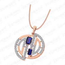 14K Rose Gold Diamond Modern Line Art Pendant Set Sarafa Bazar India