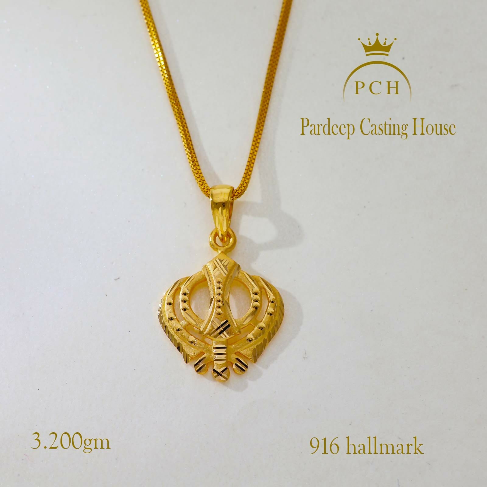 Gold Religious Khanda Sikh Pendant Sarafa Bazar India