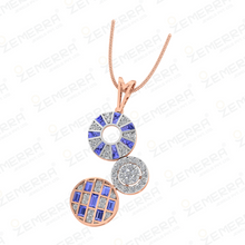 Modern Diamond Blue Stone Coin Drop Pendant in 14K Gold Sarafa Bazar India
