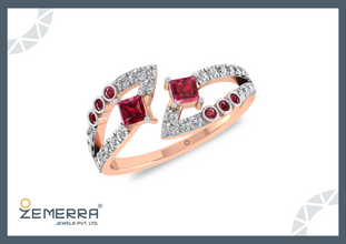 14K Rose Gold Diamonds Geometric Bypass Ring Sarafa Bazar India