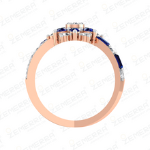 14K Rose Gold Diamond Floral Ring With Blue Saphhire Stone Sarafa Bazar India