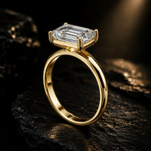 Emerald Cut Lab Grown Diamond Women's Ring 9Kt Yellow Gold LR-71 Sarafa Bazar India
