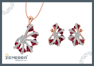 Lavish 14k Gold Diamond Spiral Fan Cluster Pendant Set Sarafa Bazar India