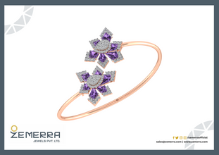 Classic 14K Gold Amethyst Kite Stone Diamond Bracelets Sarafa Bazar India