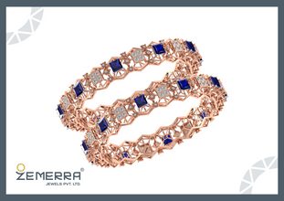 Sparking Diamond Sapphire Bangle in 14K Rose Gold Sarafa Bazar India