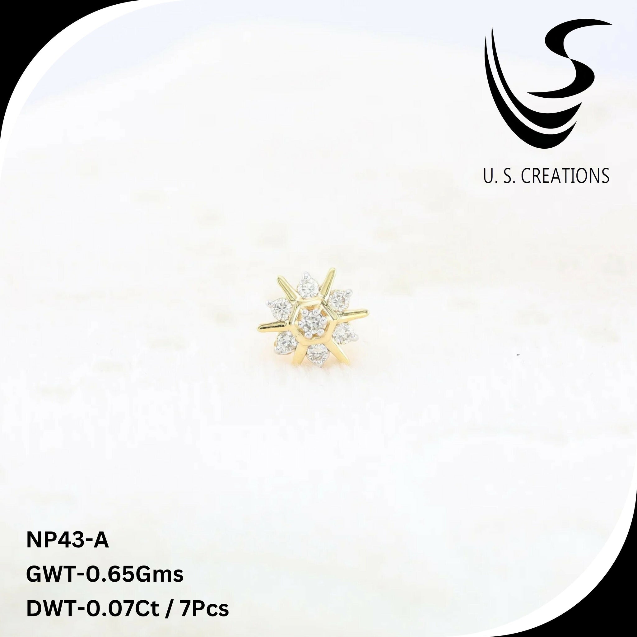 Floral Gold & Diamond Nose Pin -NP-43-A Sarafa Bazar India