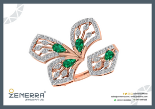 Top Rated 14K Gold Diamond Green Pear Cut Stone Butterfly Ring Sarafa Bazar India