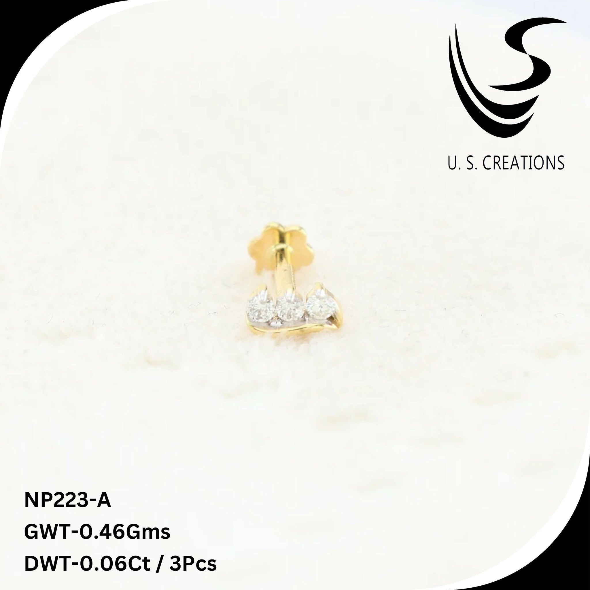 Delicate Gold & Diamond Nose Pin -NP-223-A Sarafa Bazar India