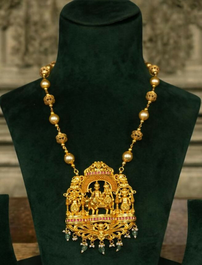 Silver Antique Temple Chain Pendant Set Sarafa Bazar India