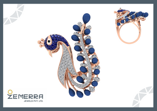Trendy 14K Gold Diamond Peacock Ring Design new Collection Sarafa Bazar India