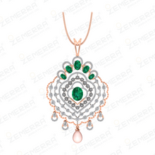 Elegant 14K Gold Diamond Green Stone Pendant Set With Pearls