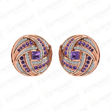 Luxurious 14K Gold Diamond Stud Earring With Amethyst Stone Sarafa Bazar India