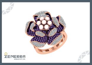 Most Loved 14K Gold Diamond Amethyst Floral Ring New Collection Sarafa Bazar India