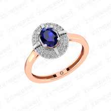 Lavish 14K Rose Gold Diamond Blue Oval Cut Ring For Her Sarafa Bazar India
