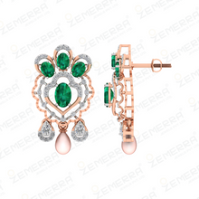 Elegant 14K Gold Diamond Green Stone Pendant Set With Pearls