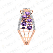 Modern 14K Gold Diamond Oval Amethyst Stone Halo Ring Sarafa Bazar India