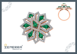 Most Loved 14K Gold Diamond Floral Ring With Two Rhodium Sarafa Bazar India