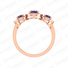 Three Stone Halo Diamond Amethyst Stone Ring in 14K Gold Sarafa Bazar India