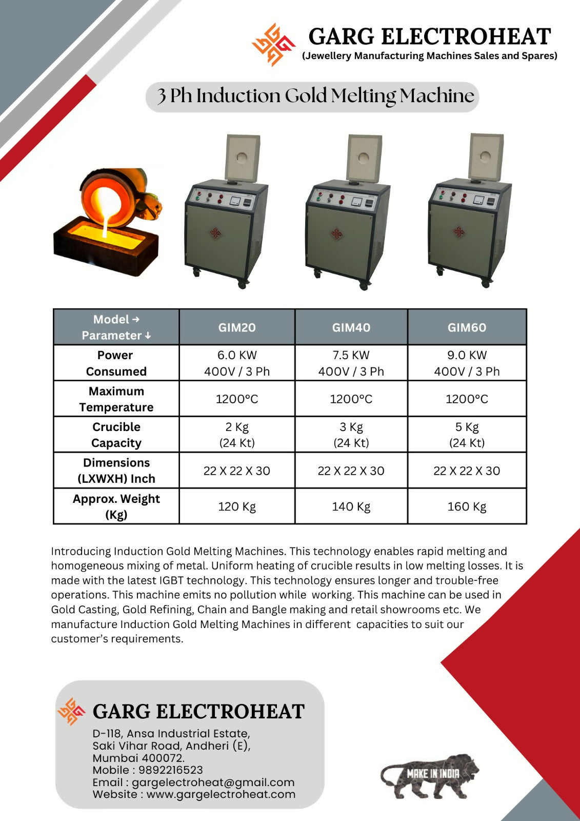 1 Phase Induction Gold Melting Machine Sarafa Bazar India