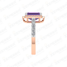 14K Rose Gold Diamond Emerald Halo Diamond Ring For Women Sarafa Bazar India