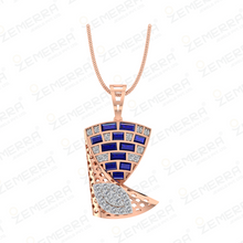 14K Rose Gold Diamond Pendant Set With Blue Baguette Sarafa Bazar India