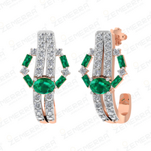 Stylish 14K Rose Gold Diamond Bali With Green Baguette Stone Sarafa Bazar India